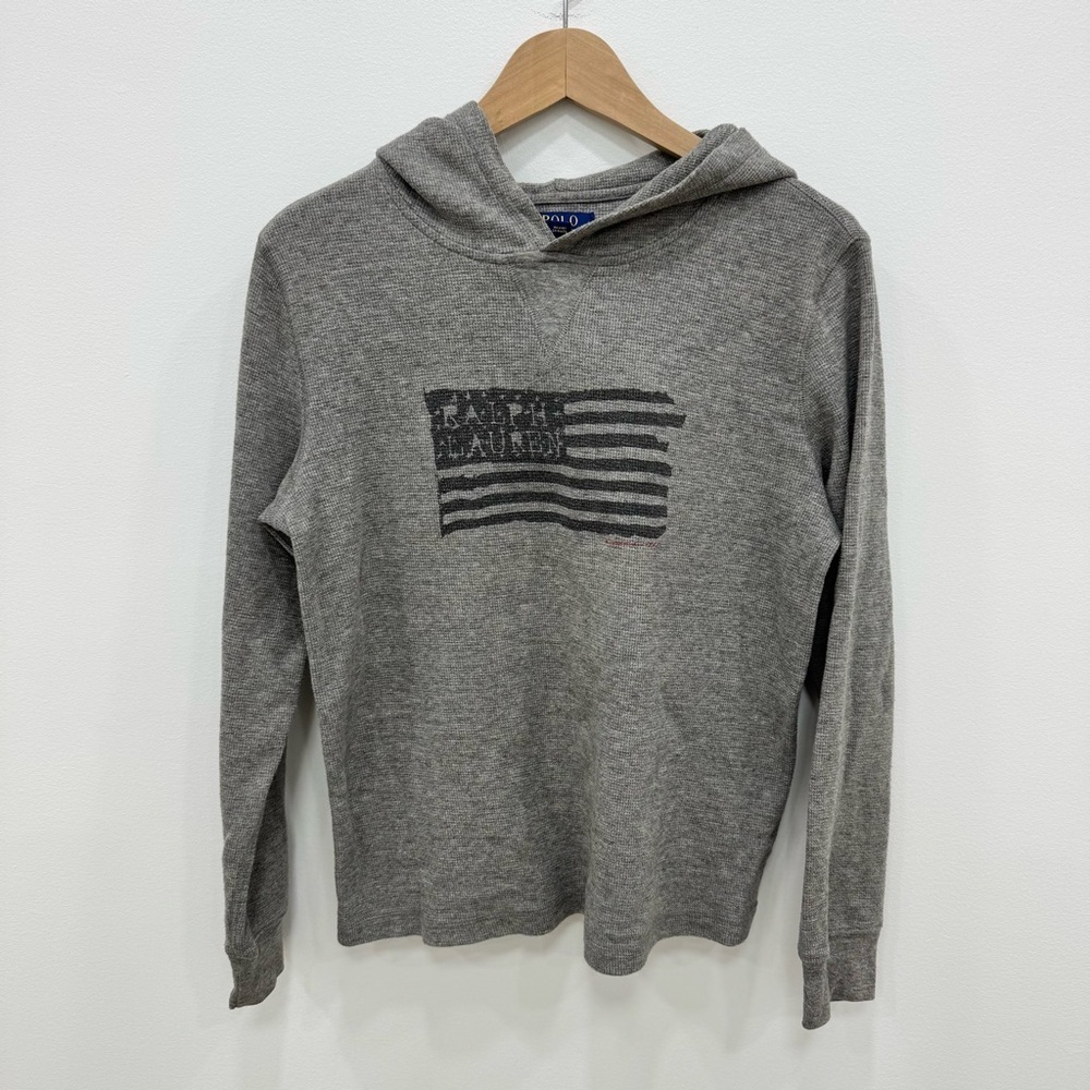 Polo by Ralph Lauren Thermal cozy Gray Hoodie with Flag Design Sz XL 18-20